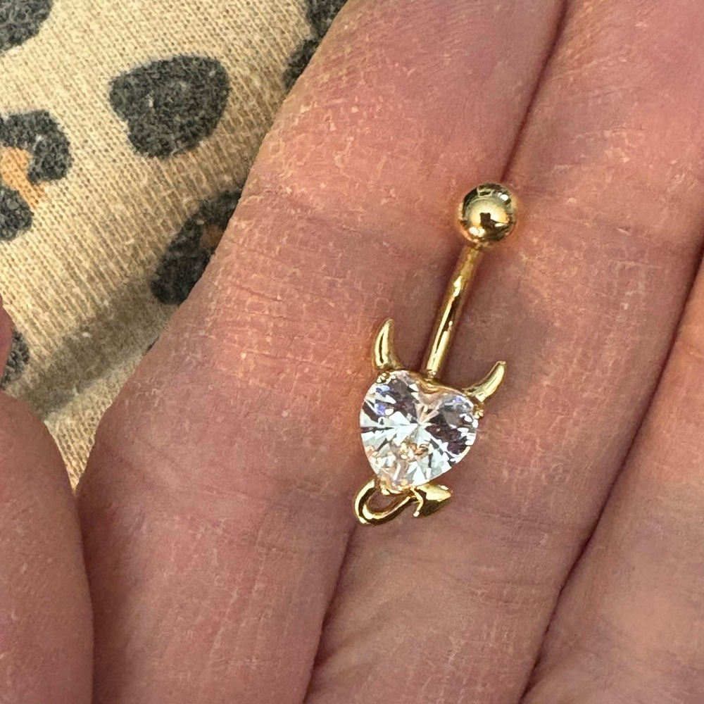 Belly Button Ring - Elegant Gold Tone Copper Devil Heart shaped  rhinestones